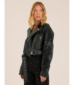 Alma en Pena Chaquetas|CHAQUETA BIKER PEDRERÍA