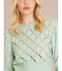 Alma en Pena Jerséis|JERSEY CROP CALADO CON PEDRERÍA