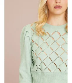 Alma en Pena Jerséis|JERSEY CROP CALADO CON PEDRERÍA